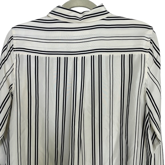 Everlane 100% Silk Blouse Black/White Stripes Classic Blouse Style Size 6 - Picture 4 of 10
